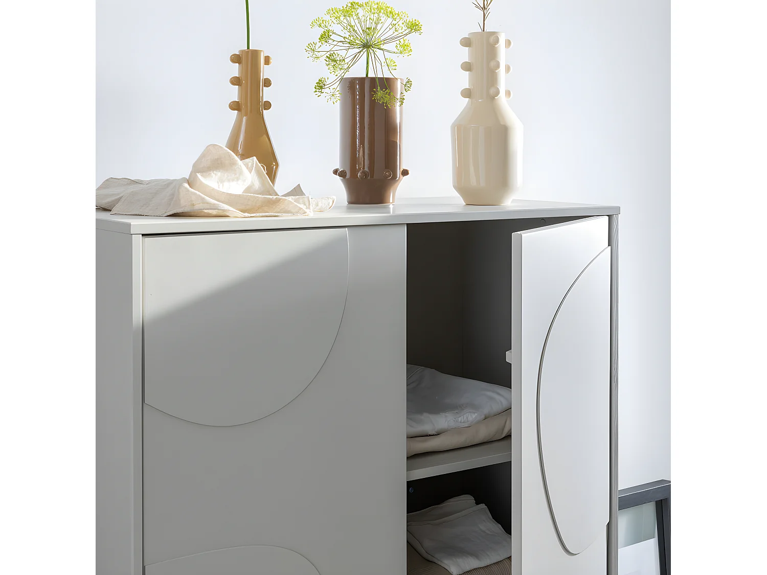 Cadiz - Buffet haut 2 portes en bois H135cm - Grège