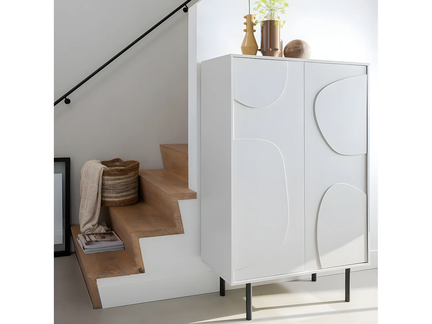 Cadiz - Buffet haut 2 portes en bois H135cm - Grège