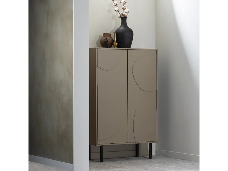 Cadiz - Buffet haut 2 portes en bois H135cm - Beige