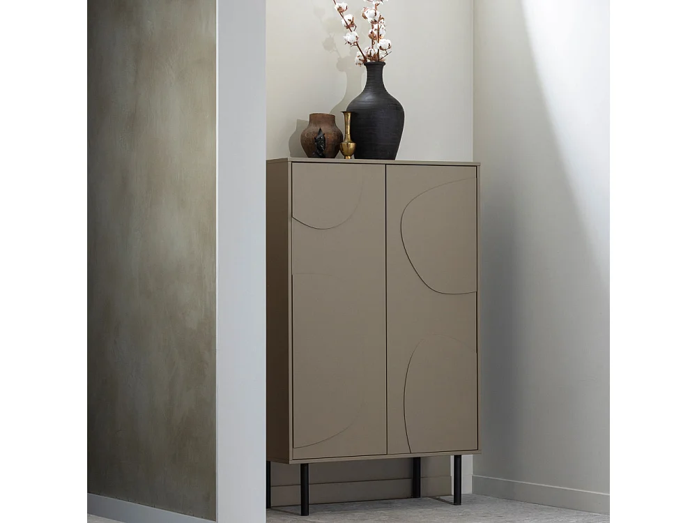 Cadiz - Buffet haut 2 portes en bois H135cm - Beige