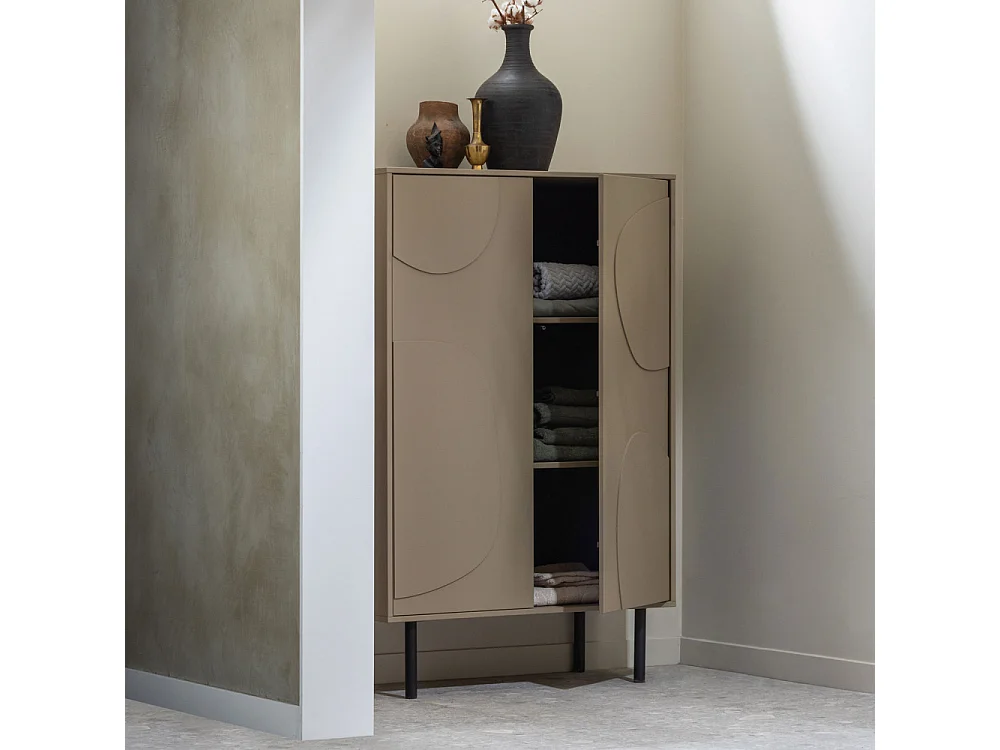 Cadiz - Buffet haut 2 portes en bois H135cm - Beige