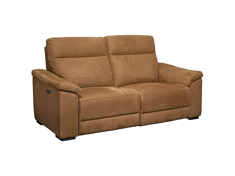 STANLEY - Canapé Relax Electrique 3 Places Tissu Peau de Pêche Cognac