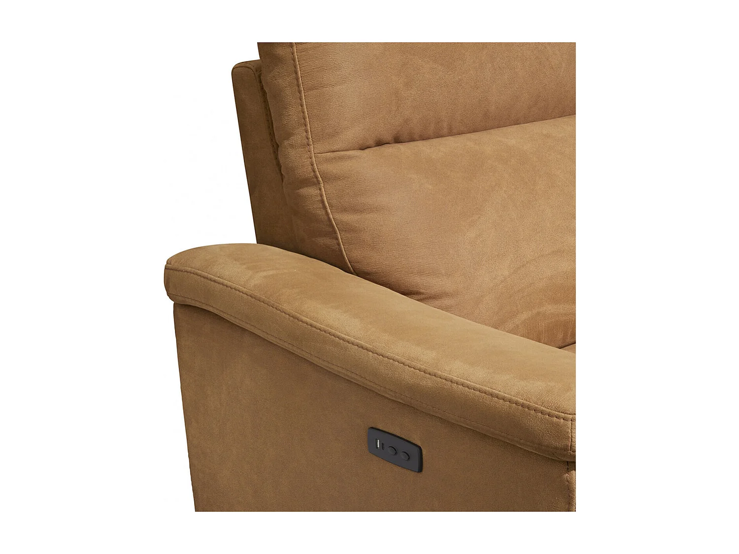 STANLEY - Canapé Relax Electrique 3 Places Tissu Peau de Pêche Cognac