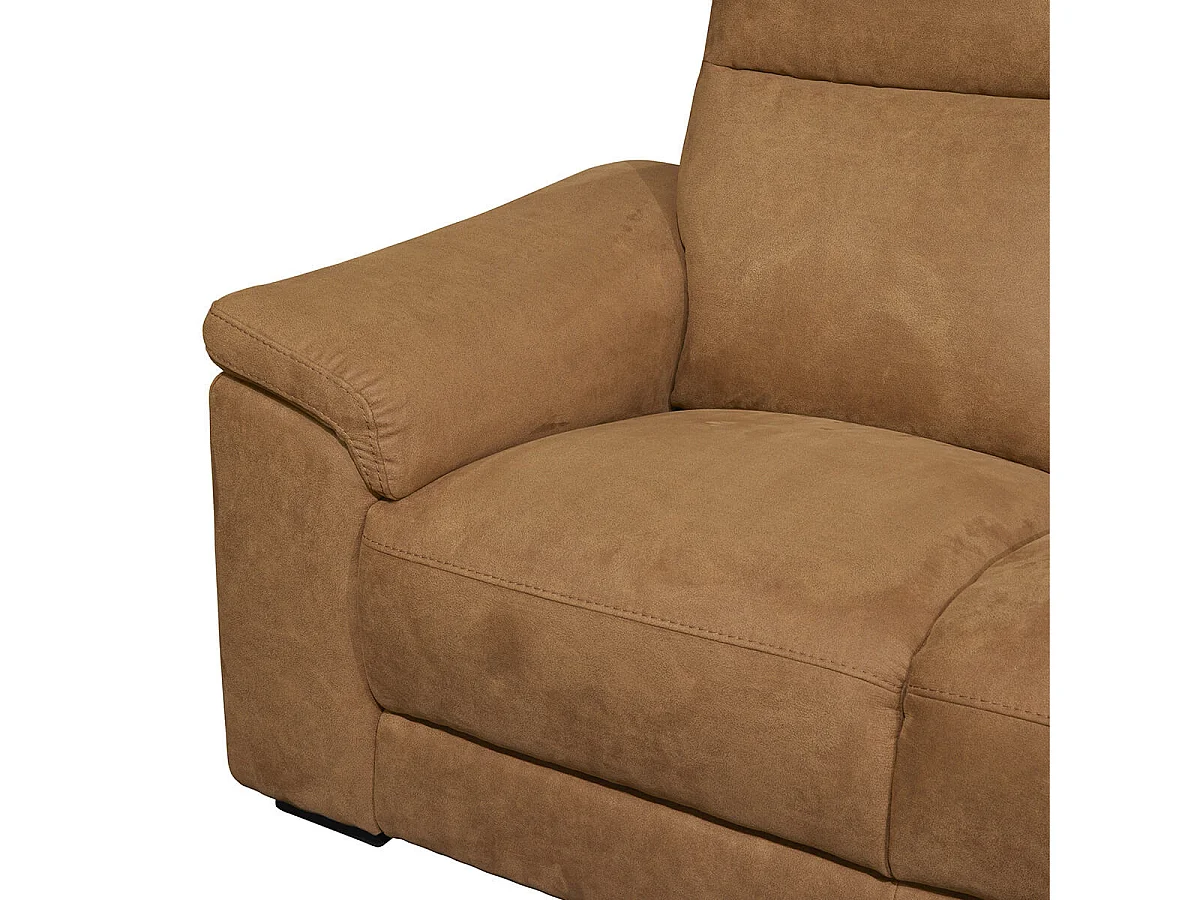 STANLEY - Canapé Relax Electrique 3 Places Tissu Peau de Pêche Cognac