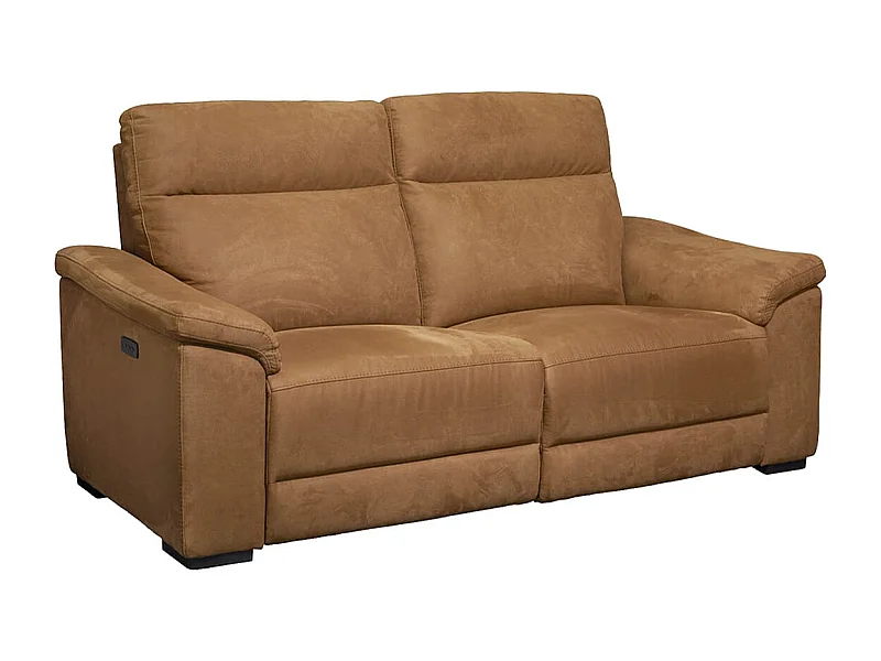 STANLEY - Canapé Relax Electrique 3 Places Tissu Peau de Pêche Cognac