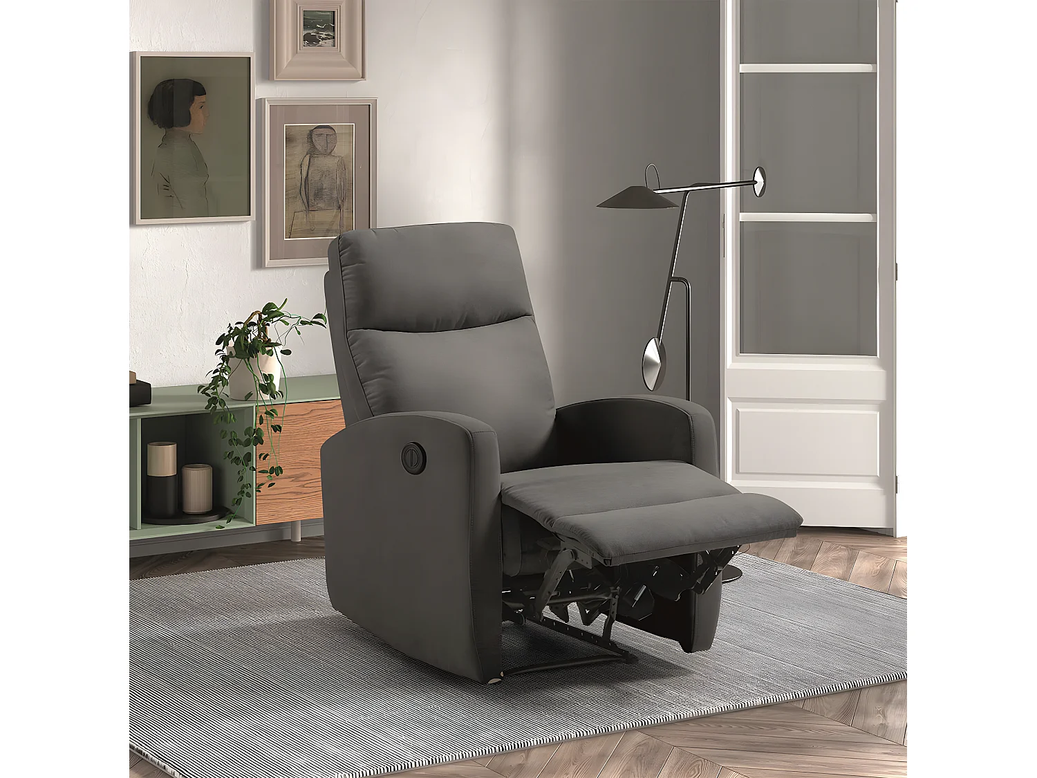 LERIDA - Fauteuil Relax Electrique Tissu Gris Foncé