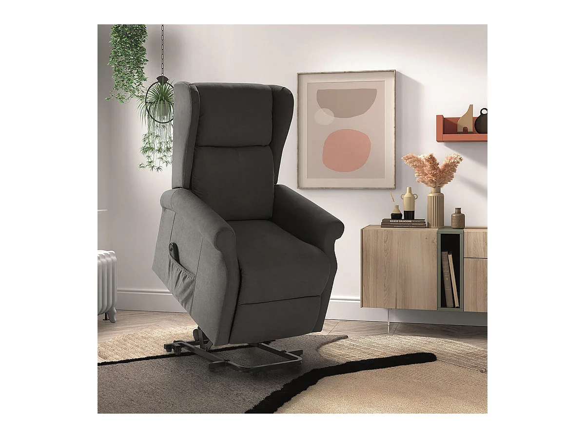 ANDORA - Fauteuil Relax Releveur Electrique Tissu Gris Foncé