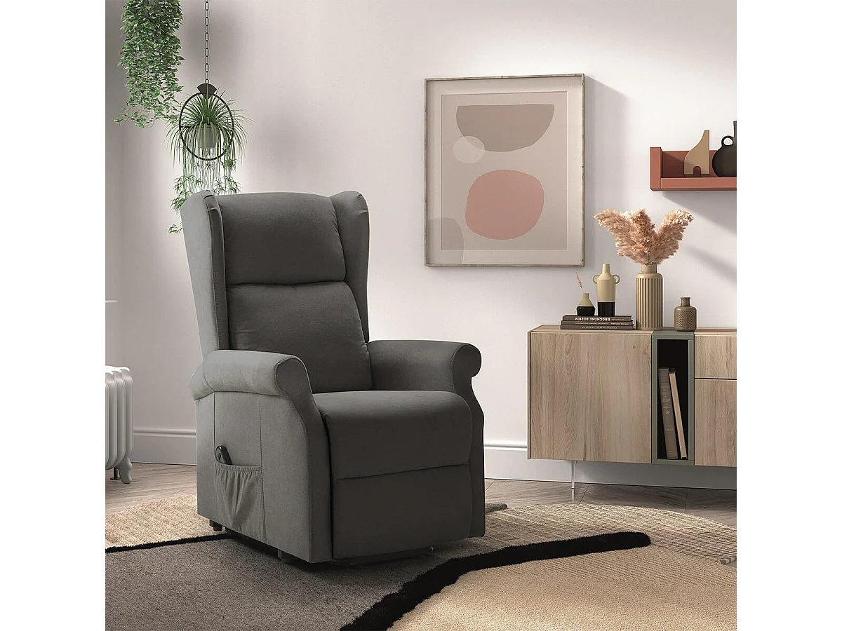 ANDORA - Fauteuil Relax Releveur Electrique Tissu Gris Foncé