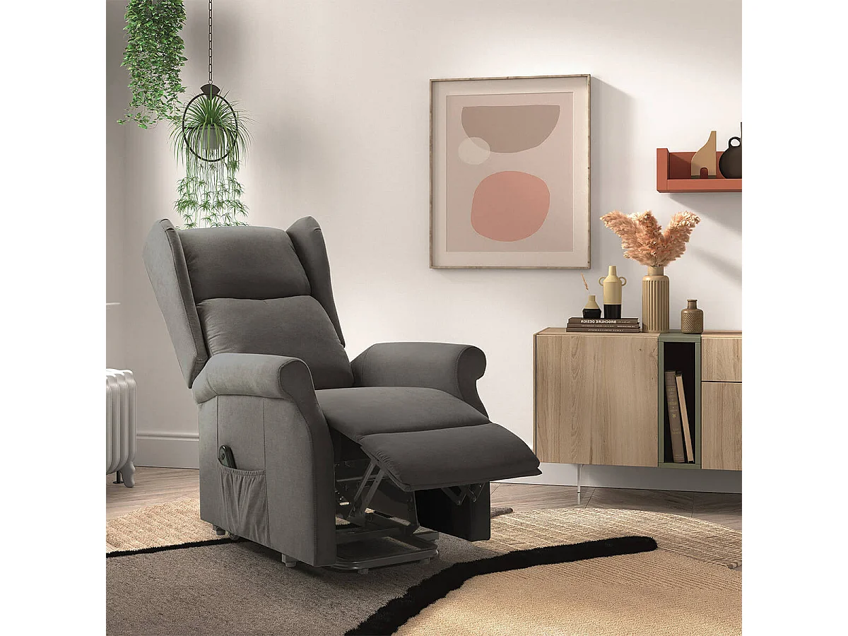 ANDORA - Fauteuil Relax Releveur Electrique Tissu Gris Foncé