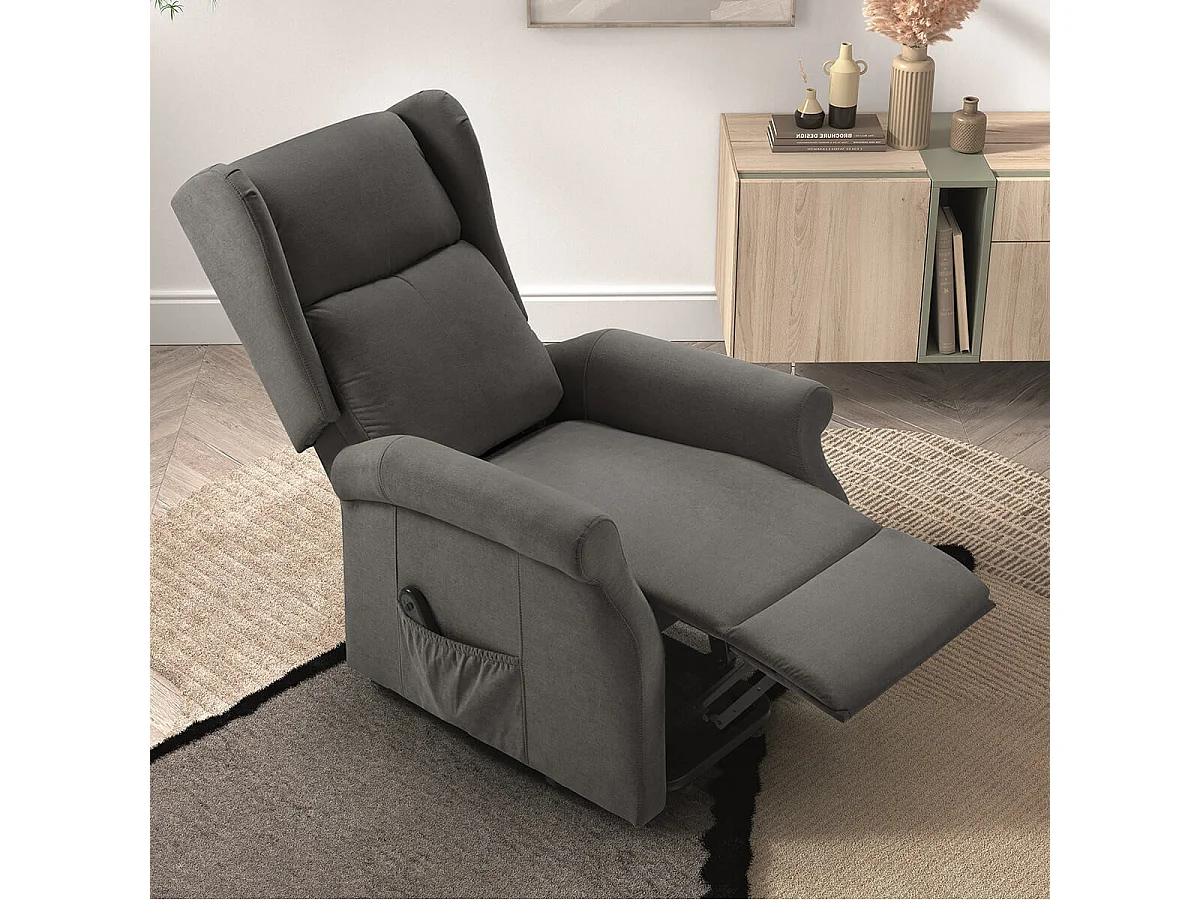 ANDORA - Fauteuil Relax Releveur Electrique Tissu Gris Foncé