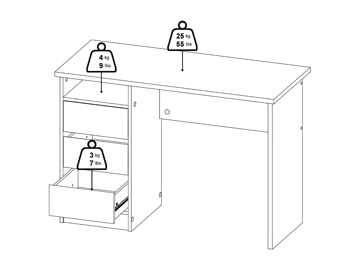 FunctionPlus Schreibtisch 3 Schubladen weiß.