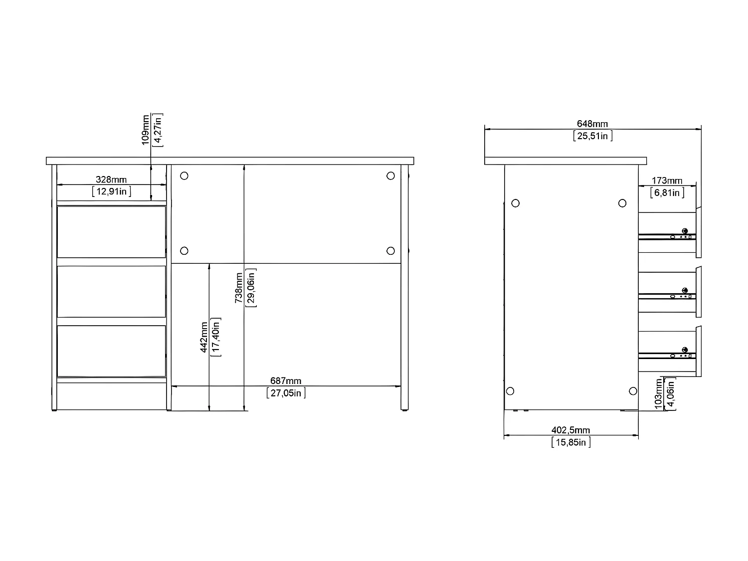 FunctionPlus bureau 3 tiroirs blanc.