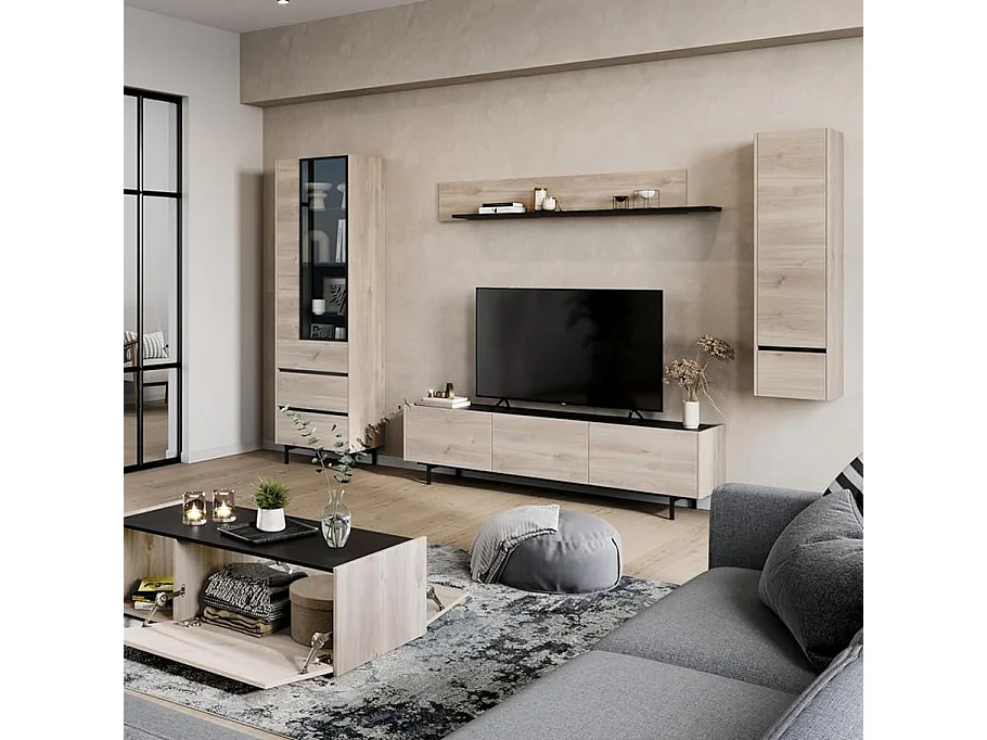 Armoire murale design noire et aspect chêne Basic