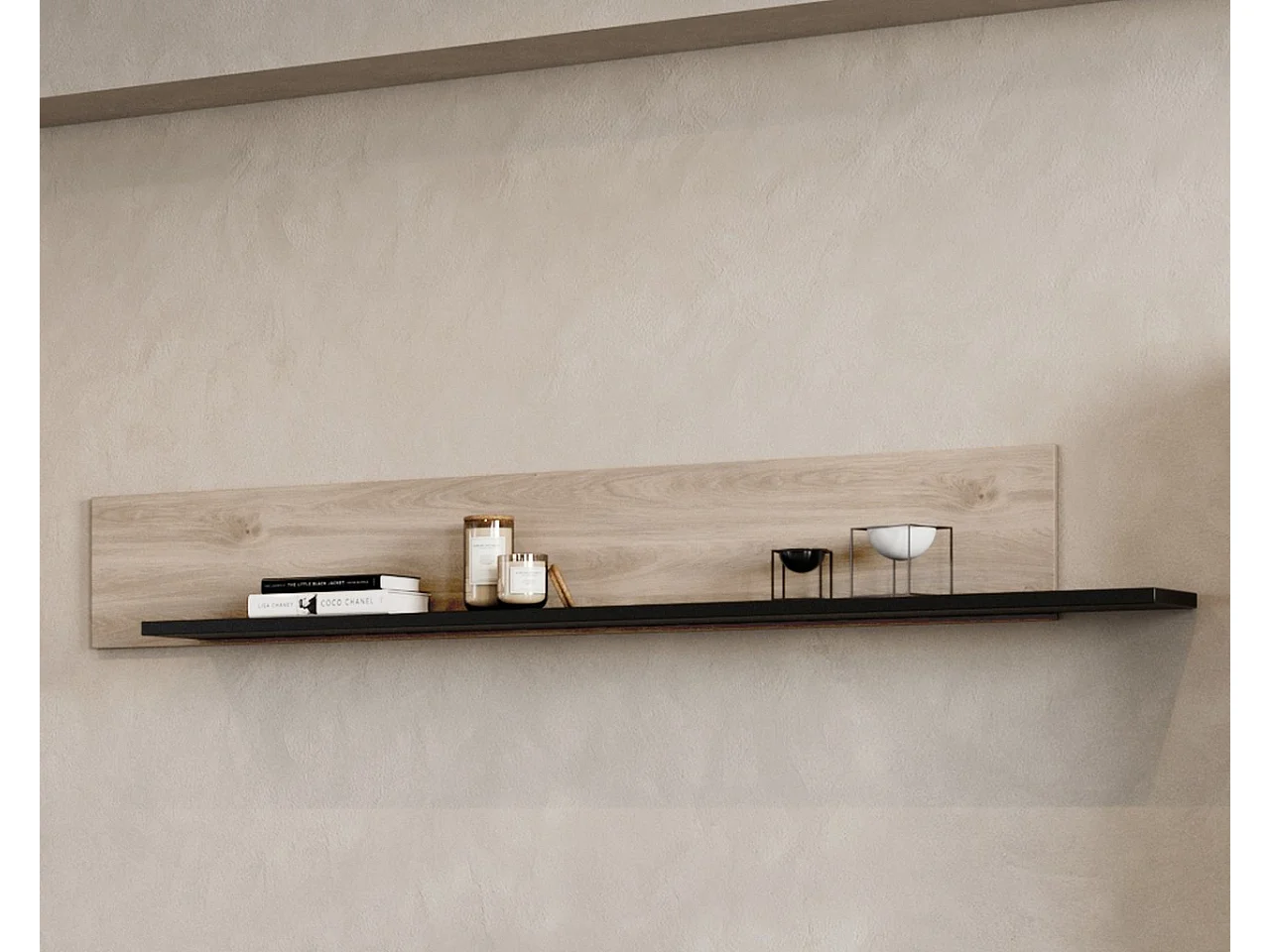 Estantería de pared de diseño básico en negro y roble