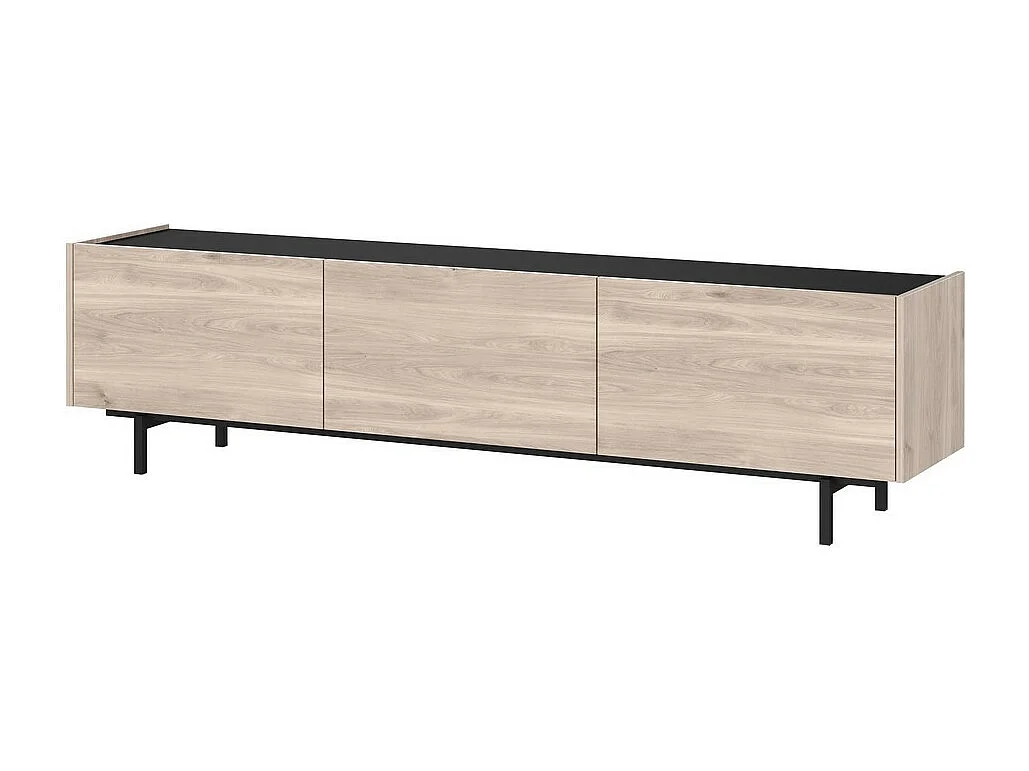 Meuble TV design noir et aspect chêne 184 cm Basic