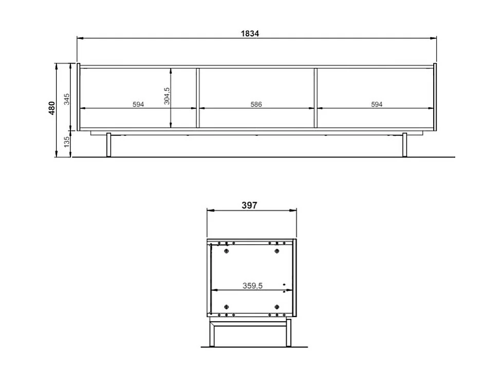 Meuble TV design noir et aspect chêne 184 cm Basic