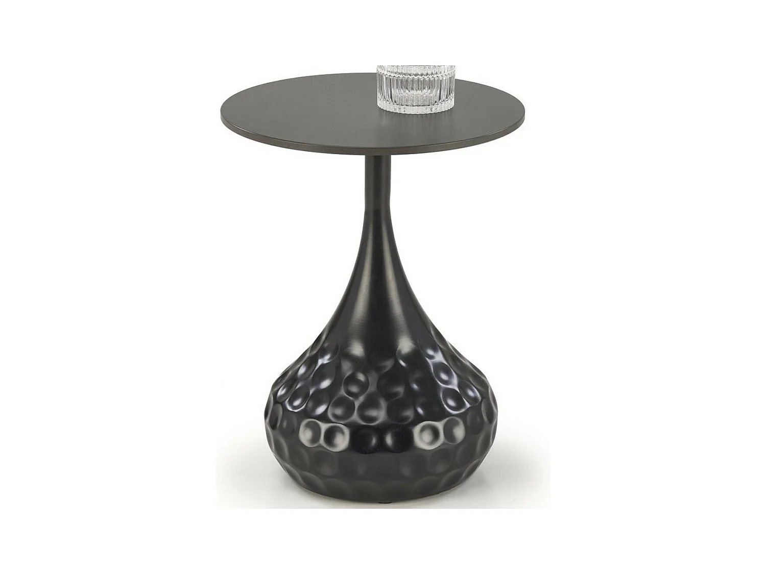 Guéridon noir avec pied design en métal et plateau aspect marbre Young