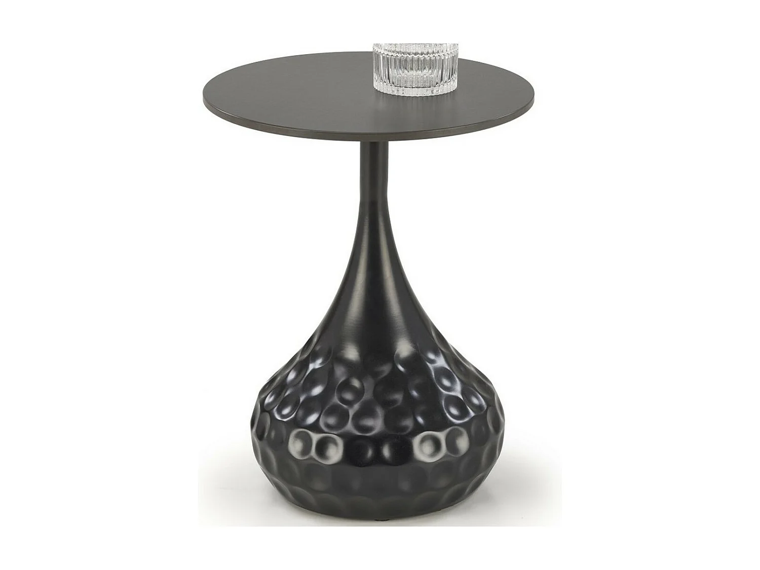 Guéridon noir avec pied design en métal et plateau aspect marbre Young