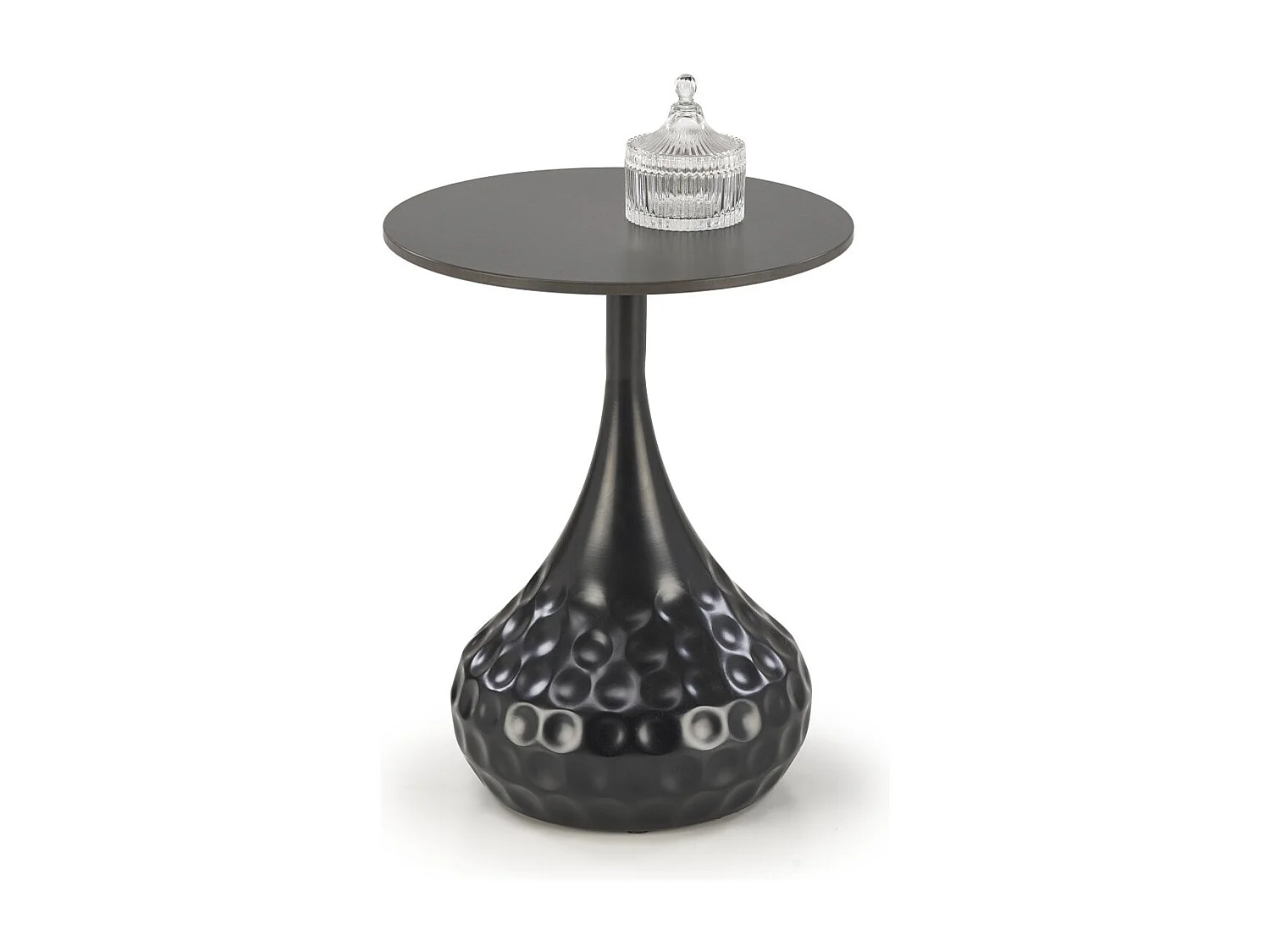 Guéridon noir avec pied design en métal et plateau aspect marbre Young