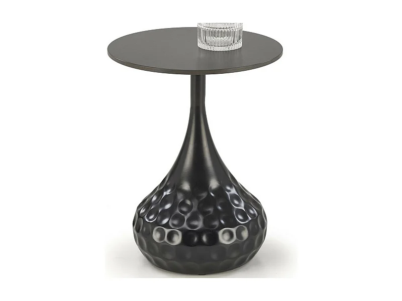 Guéridon noir avec pied design en métal et plateau aspect marbre Young