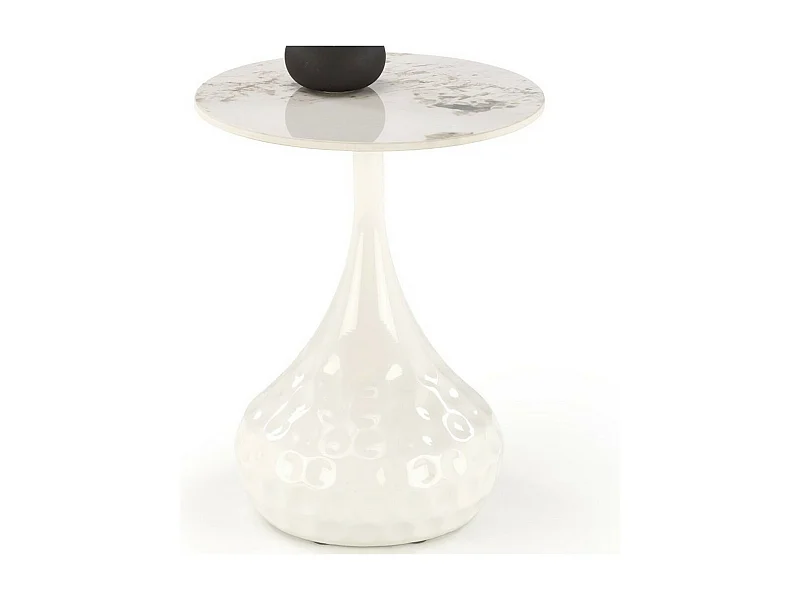 Table d'appoint blanche design en métal et plateau aspect marbre Young