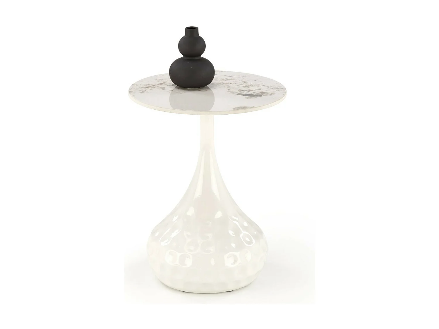 Table d'appoint blanche design en métal et plateau aspect marbre Young