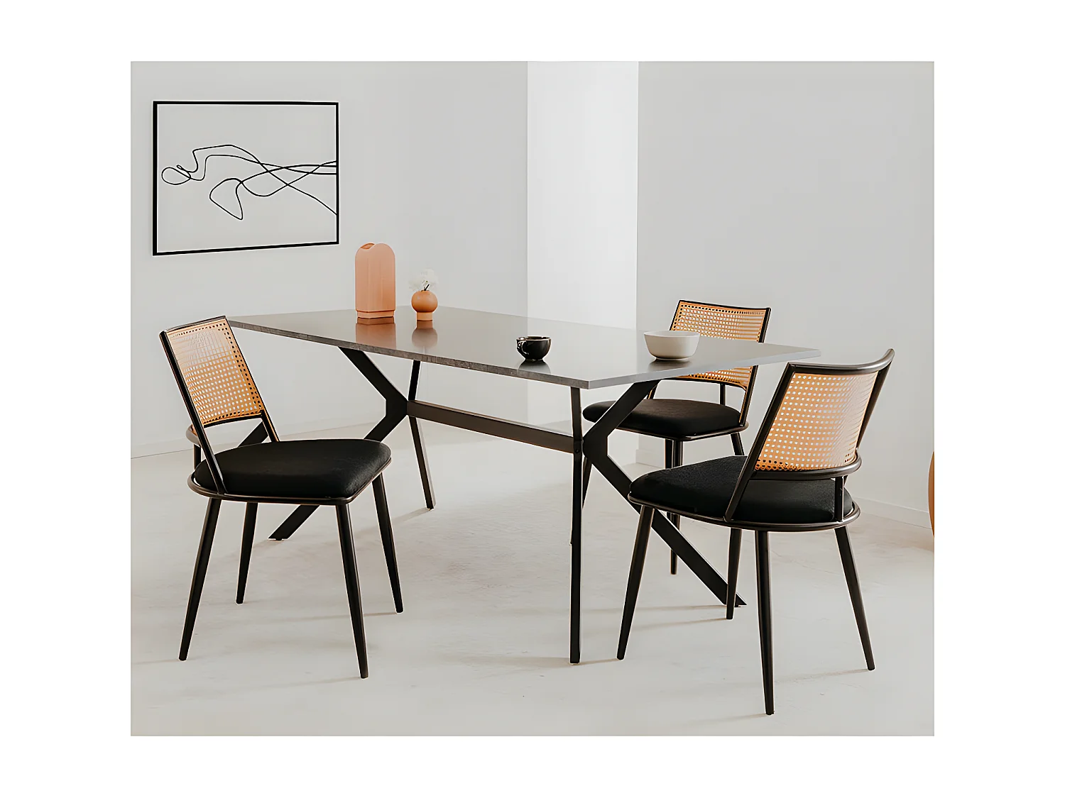 Chaise métal noir dossier cannage Schiller