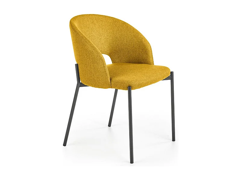 Chaise en tissu jaune moutarde avec pieds en acier noir LAW