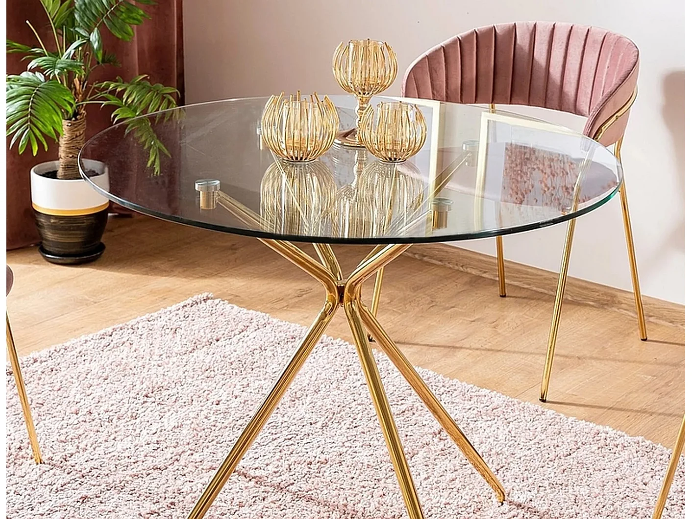 Table à manger design ronde 80 cm avec plateau en verre Puppis