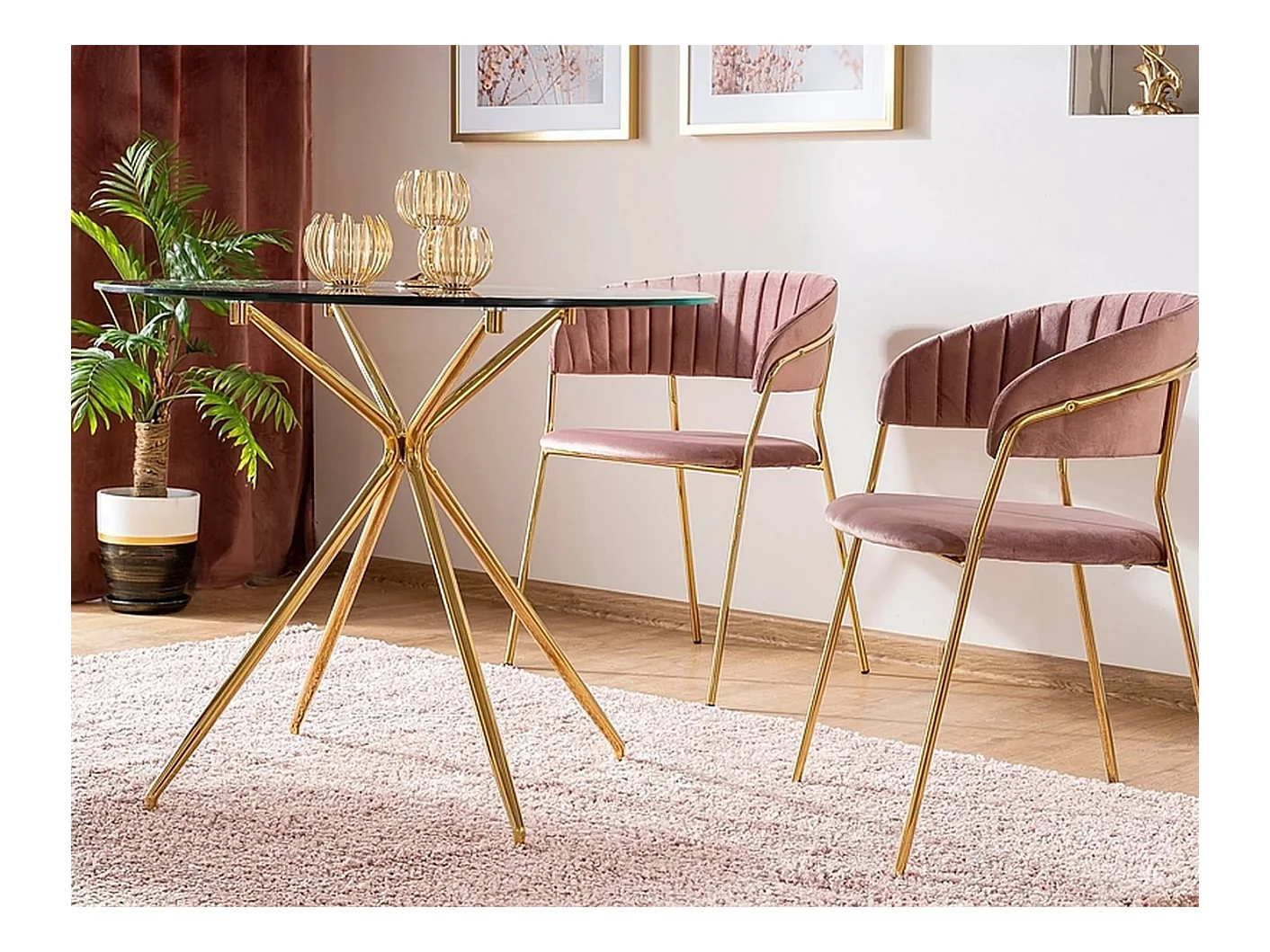 Mesa de comedor redonda de diseño de 80 cm con tablero de cristal Puppis