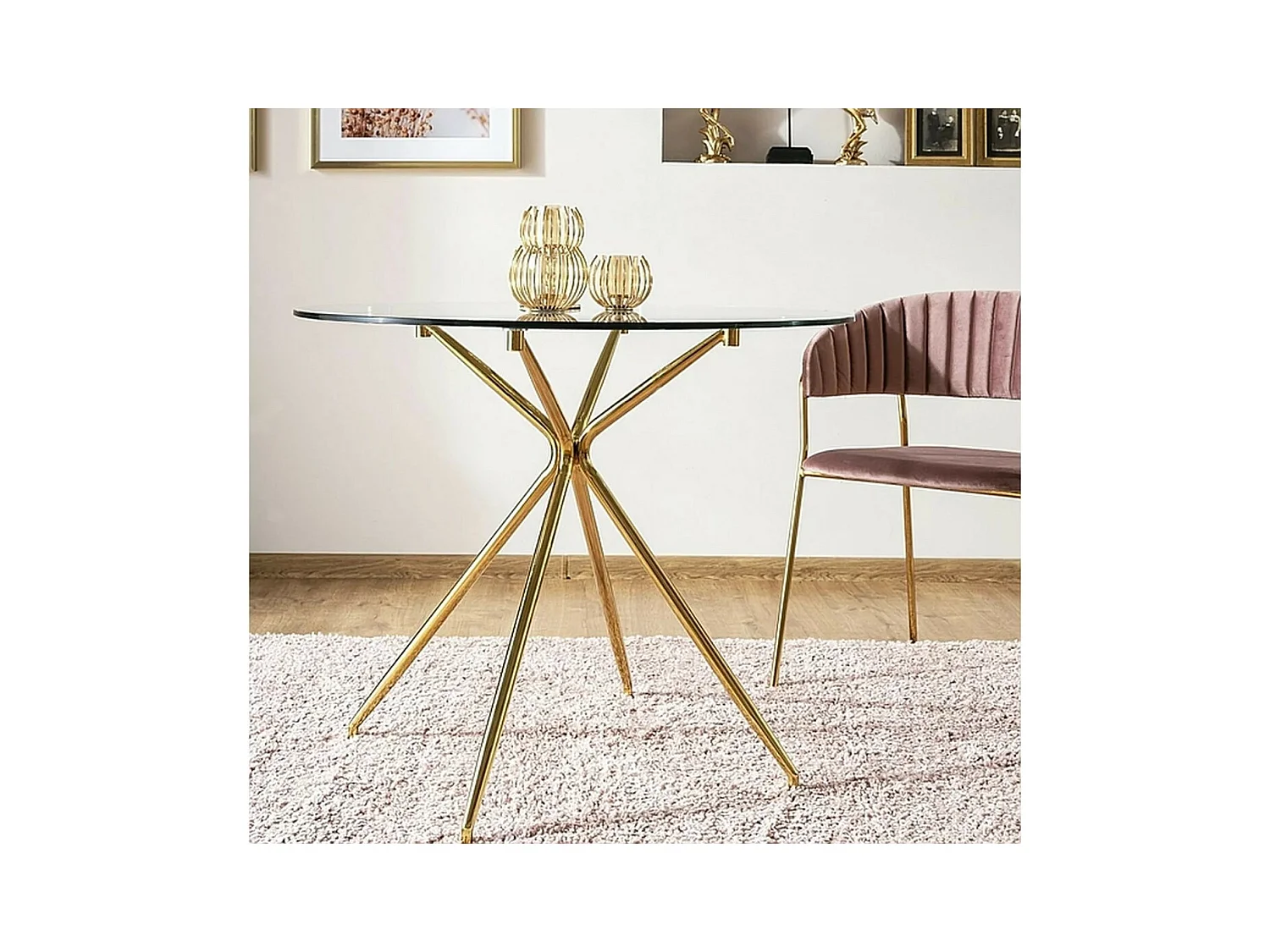 Mesa de comedor redonda de diseño de 80 cm con tablero de cristal Puppis