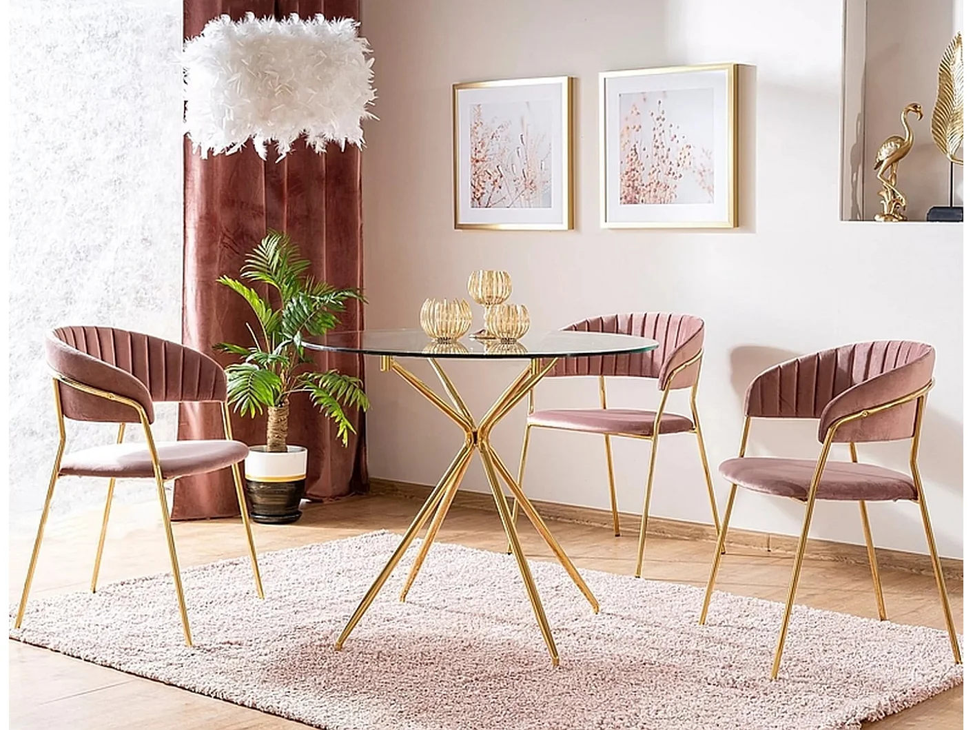 Table à manger design ronde 80 cm avec plateau en verre Puppis