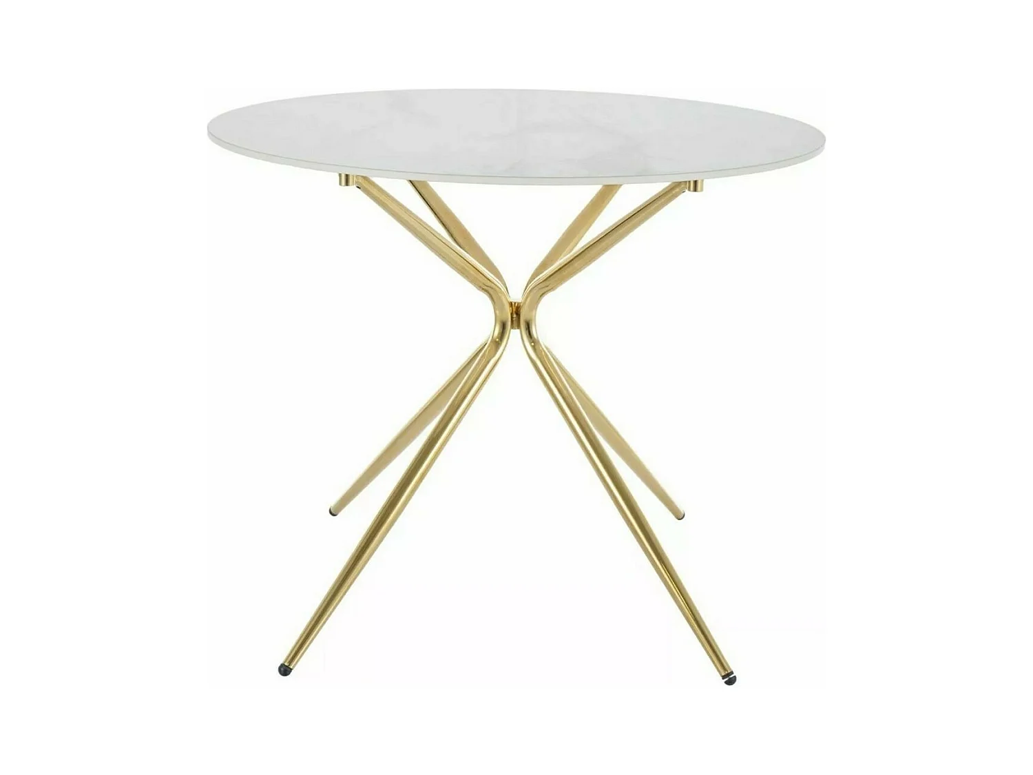 Table à manger design ronde 90 cm avec plateau aspect marbre blanc Ursae