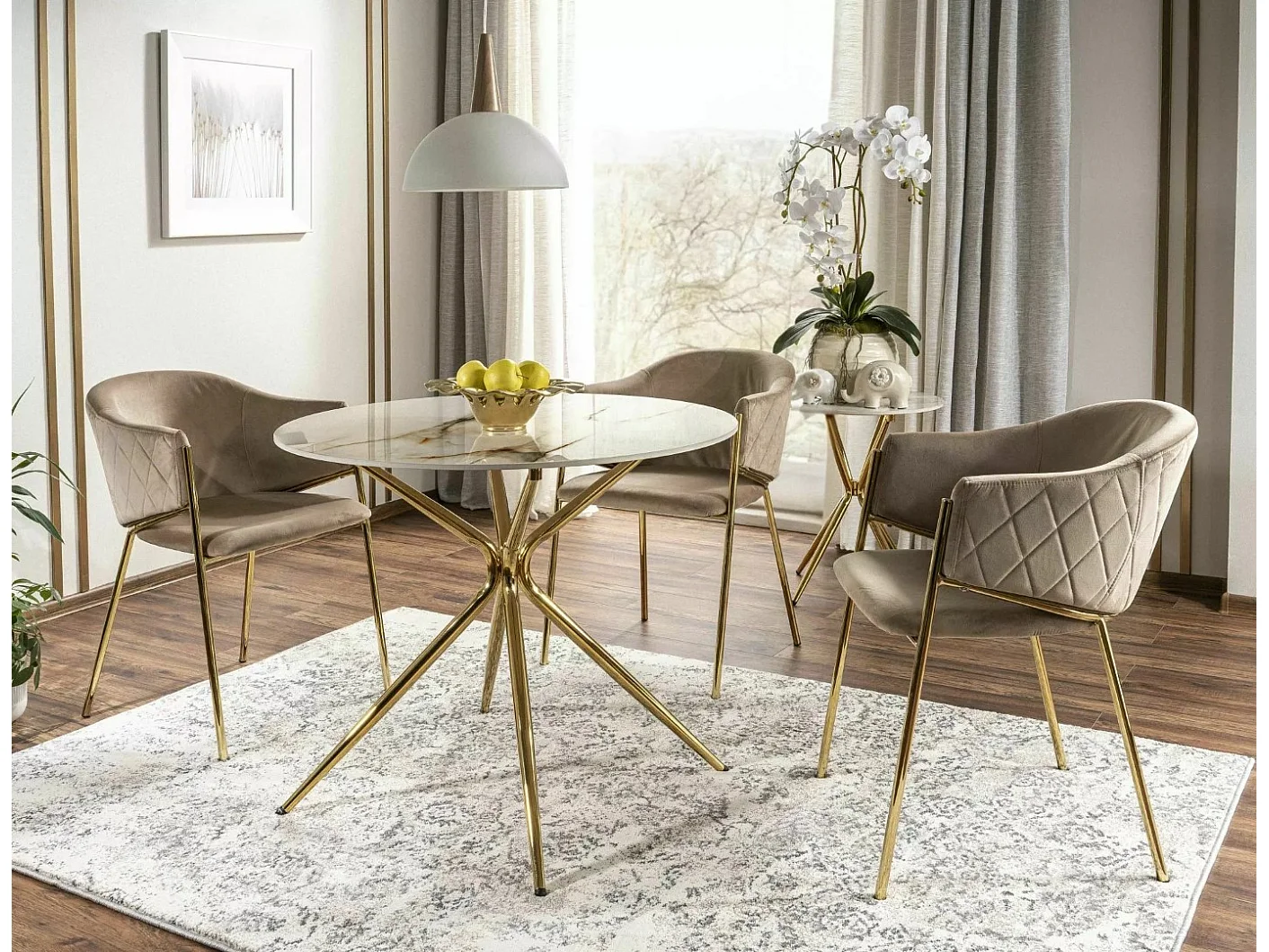 Tavolo da pranzo rotondo di design Ursae 90 cm con piano in marmo bianco