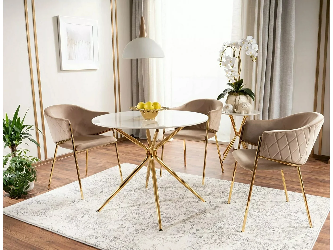 Tavolo da pranzo rotondo di design Ursae 90 cm con piano in marmo bianco