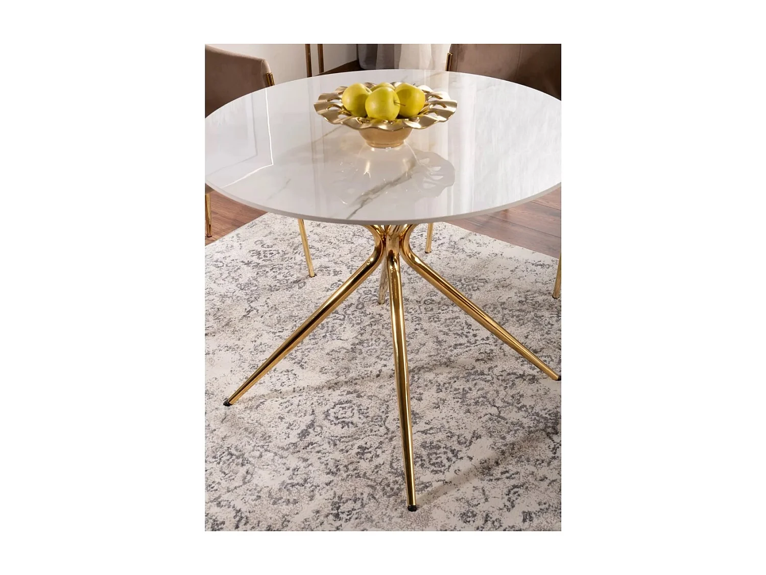 Tavolo da pranzo rotondo di design Ursae 90 cm con piano in marmo bianco