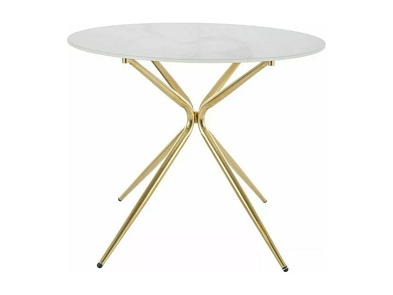 Table à manger design ronde 90 cm avec plateau aspect marbre blanc Ursae