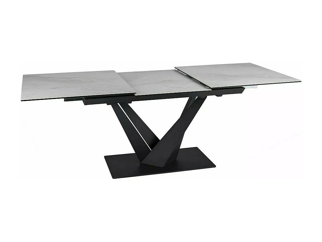 Table de salle à manger design avec plateau céramique style marbre blanc Esteban