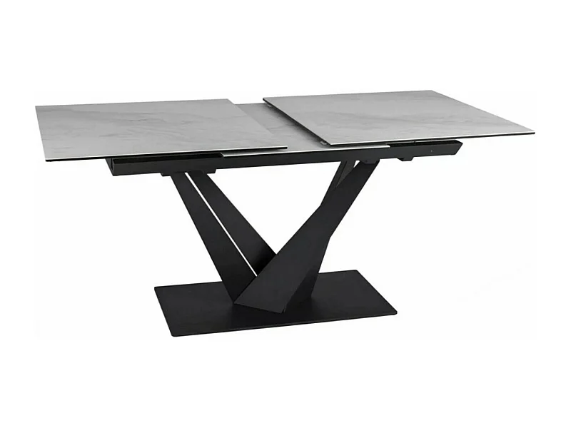 Table de salle à manger design avec plateau céramique style marbre blanc Esteban