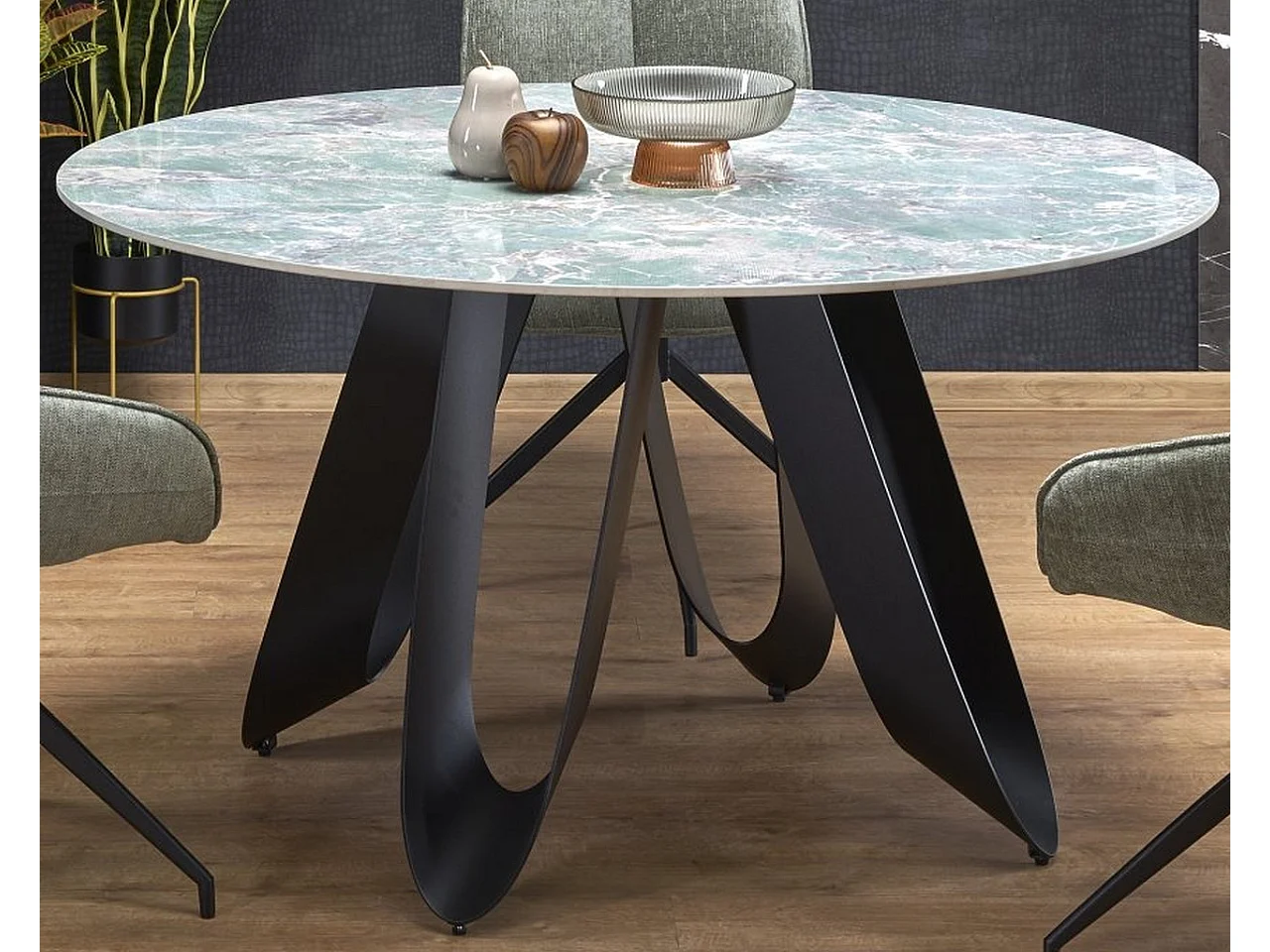 Table de salle à manger ronde design style marbre vert 135cm Bobby