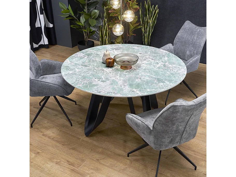 Table de salle à manger ronde design style marbre vert 135cm Bobby