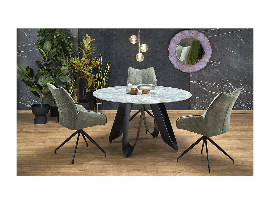 Table de salle à manger ronde design style marbre vert 135cm Bobby