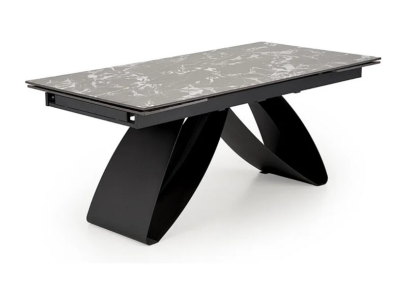 Table à manger extensible avec plateau en marbre noir et pied central Lizzy