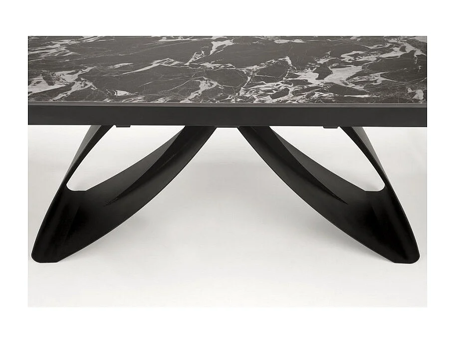 Mesa de comedor extensible Lizzy con tablero de mármol negro y pata central