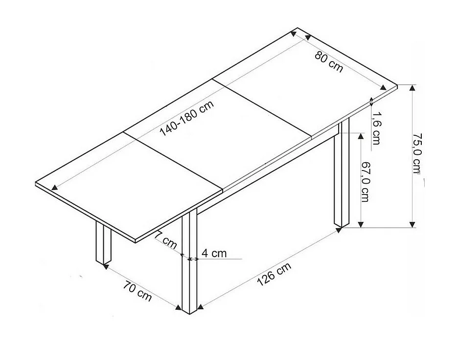 Tavolo allungabile 140-180 cm con piano in rovere Wotan Contact