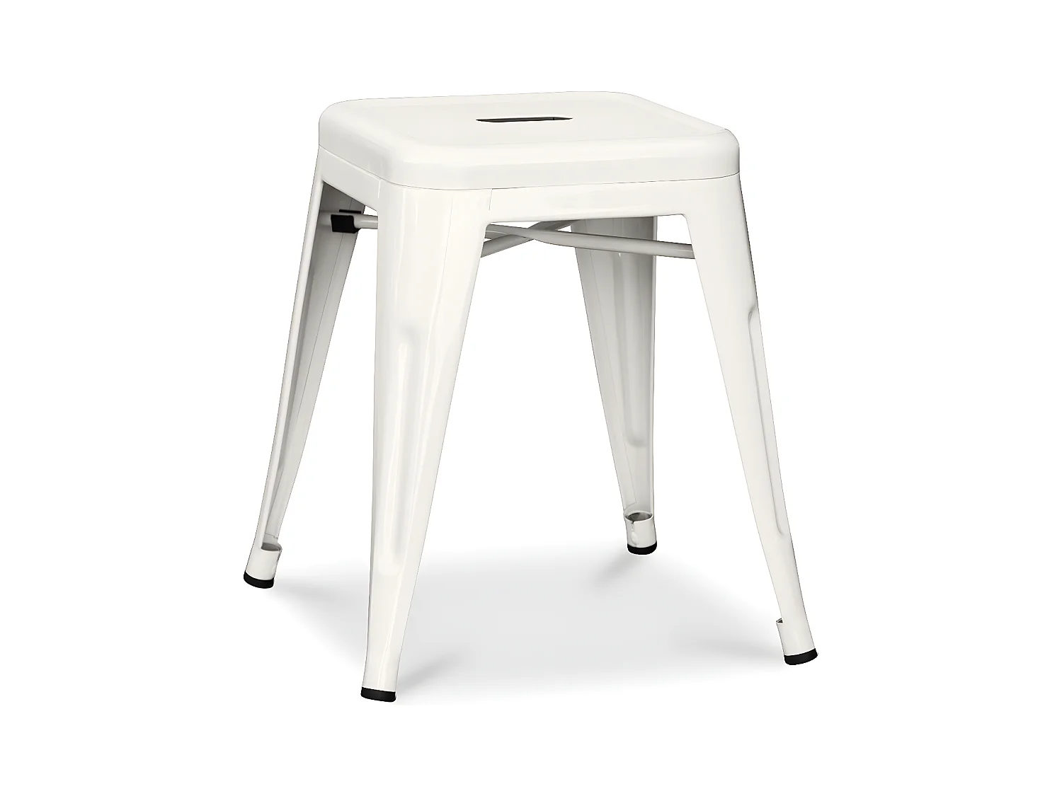 Taburete industrial pequeño Kalax de acero brillo reforzado 45 cm - Alta gama-Color Crema