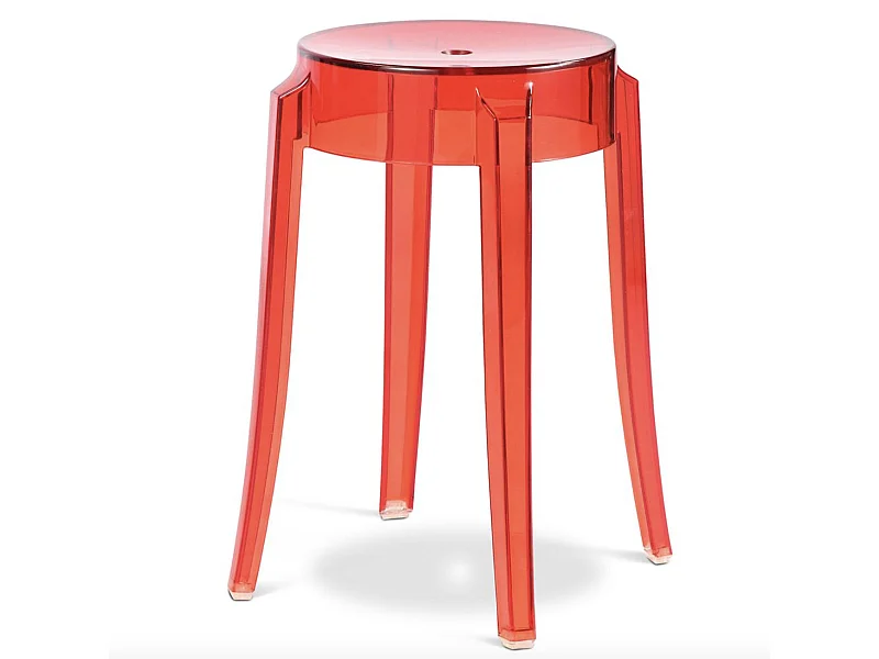 Tabouret design en polycarbonate transparent LOUIVA - Assise 47, 65 ou 75cm-Rouge transparent-Hauteur 47 cm