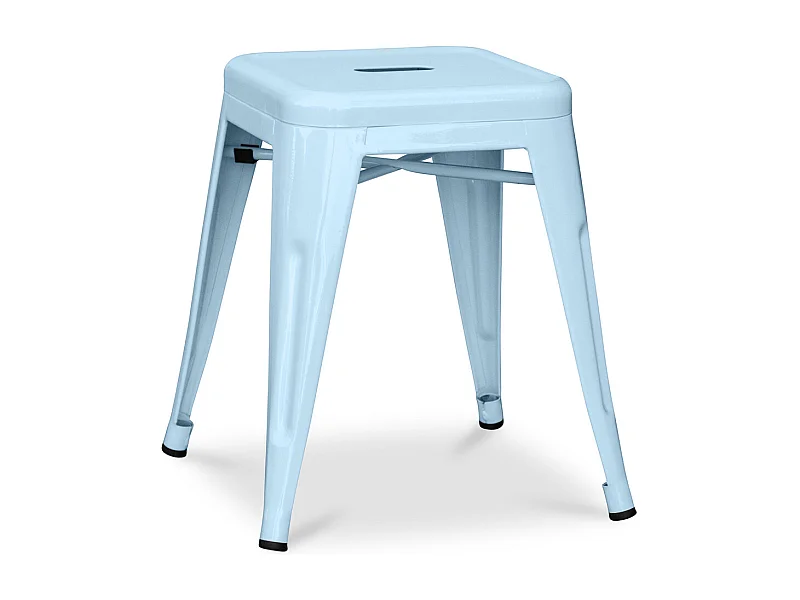 Petit tabouret industriel acier brillant renforcé Kalax 45cm --Couleur Bleu ciel