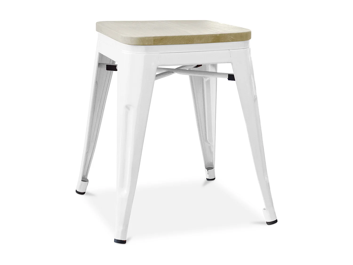 Petit tabouret industriel acier brillant et assise en bois massif naturel Reko 45cm-Couleur Jaune pastel