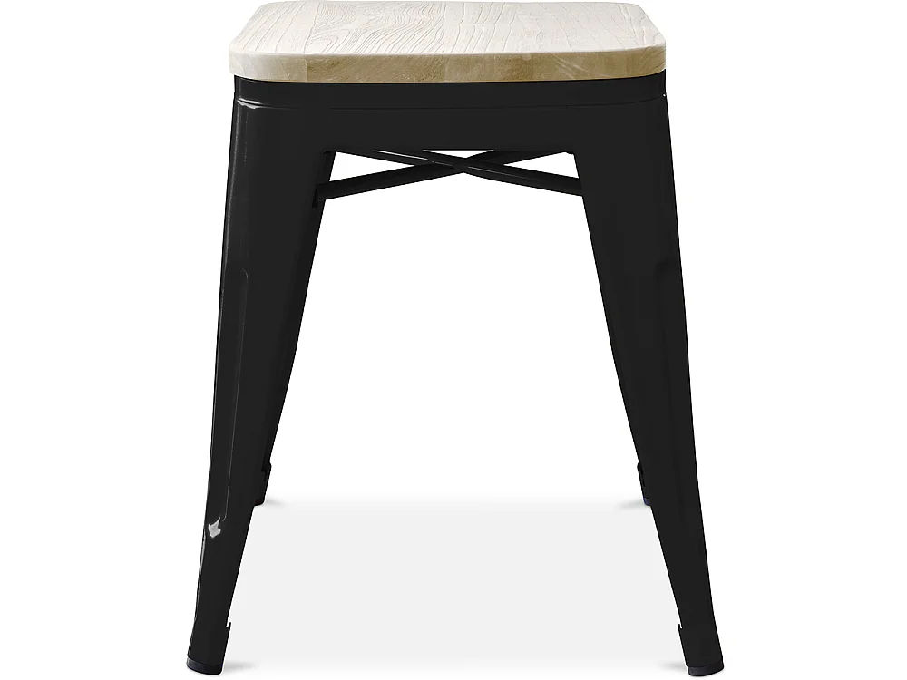 Petit tabouret industriel acier brillant et assise en bois massif naturel Reko 45cm-Couleur Blanc